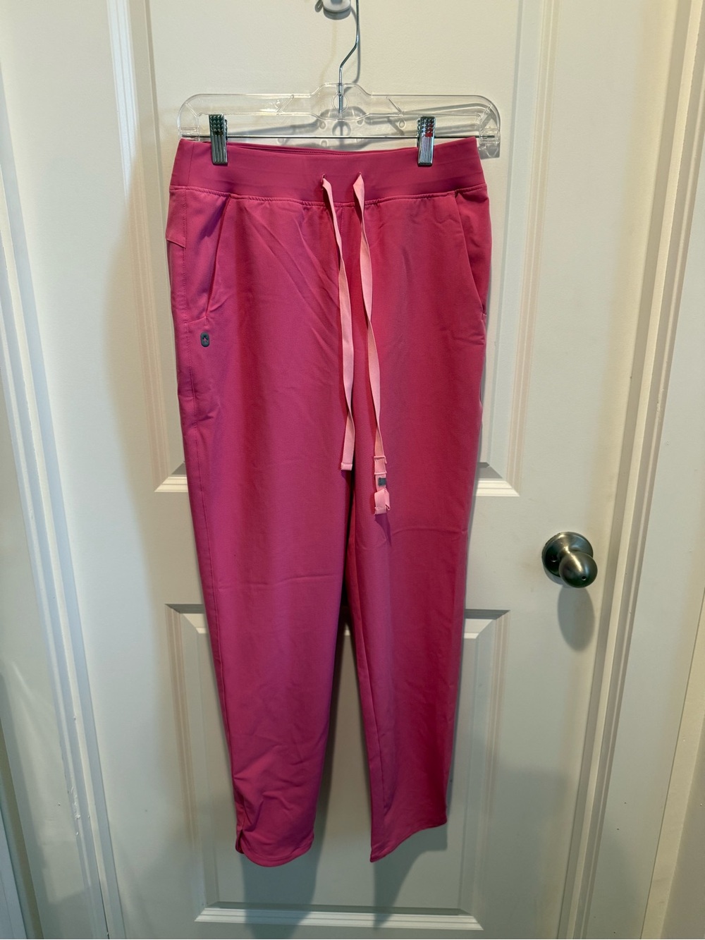 Figs Women's Track Pants in Fuchsia with Light Pink Drawstring